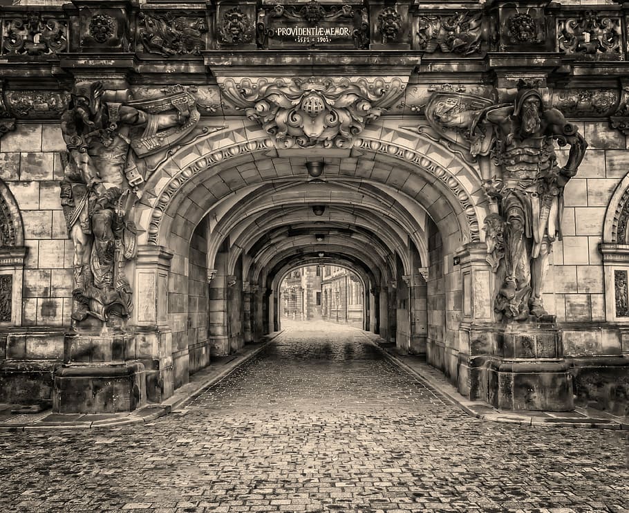 gray concrete hallway, dresden, old town, historically, tunnel, historic old town, architecture, saxony, passage, patch