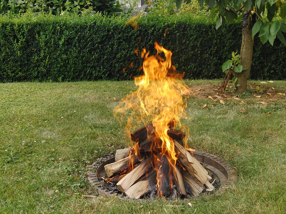 grill fire, barbecue, fireplace, fire, garden, kindle, wood fire, burning, fire - natural phenomenon, flame