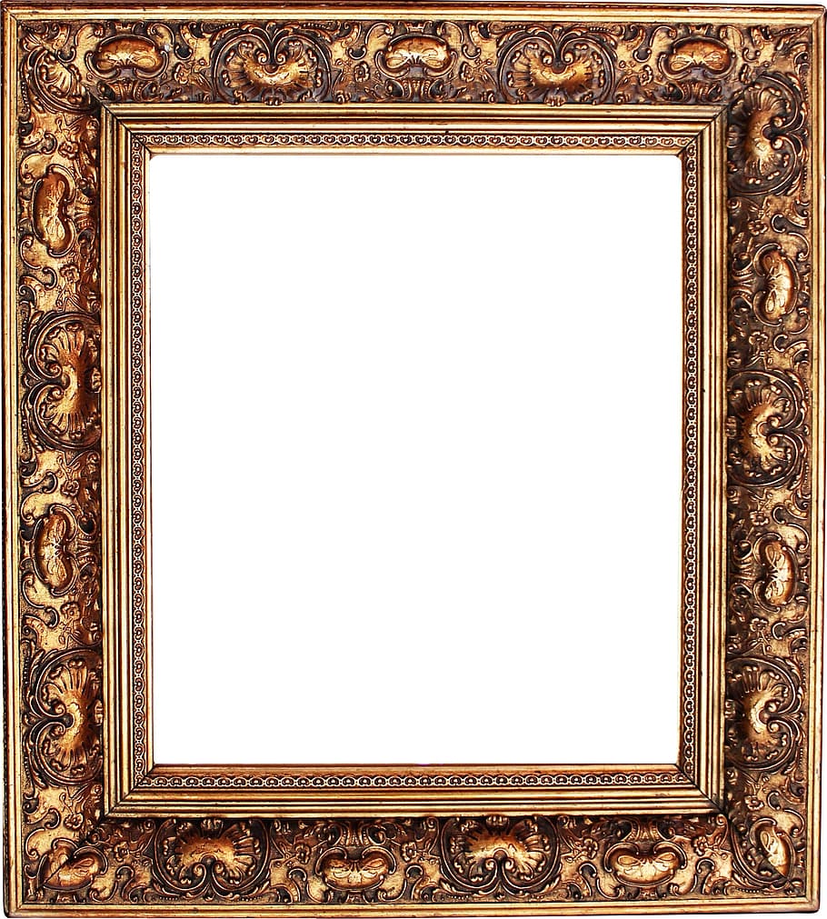 brown wooden frame, picture frame, stucco frame, frame, wooden frame, decorative frame, antique, old, gold frame, art and craft
