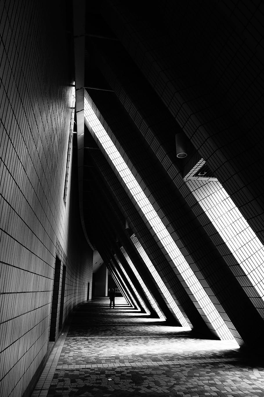 architectural design, architecture, black and white, building, modern architecture, modern, outdoor, street, triangle, triangles
