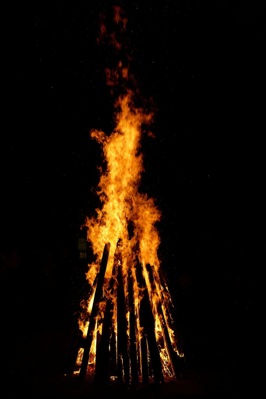 bonfire during night, fire, flame, wood, burn, wood fire, brand, night, darkness, embers