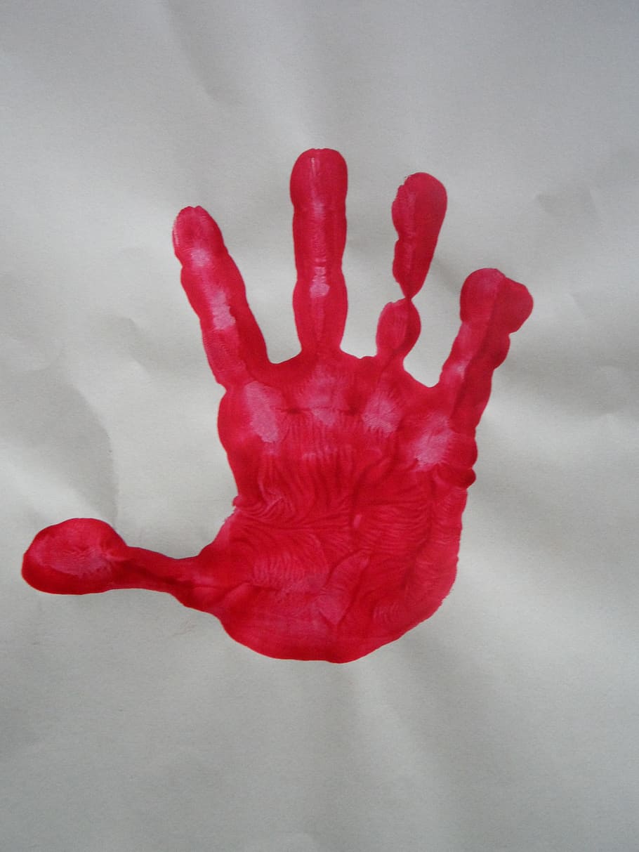 vermelho, tinta para impressão à mão, Mão, Impressão da mão, Criança, mão de criança, crianças, cor, pintar, jardim de infância