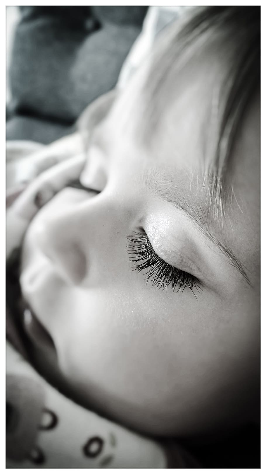 grayscale photography, baby, sleeping, grayscale, photography, child, girl, toddler, eye lashes, black white