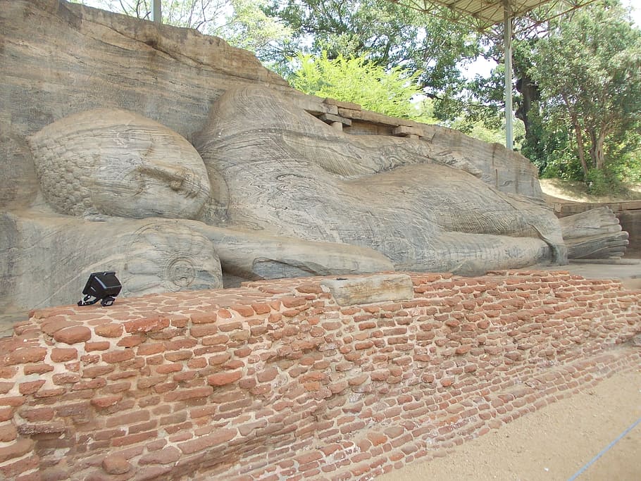 estatua de Buda reclinado, antiguo, ruinas, piedras, piedra, sri lanka, polonnaruwa, templo antiguo, buddah, templo