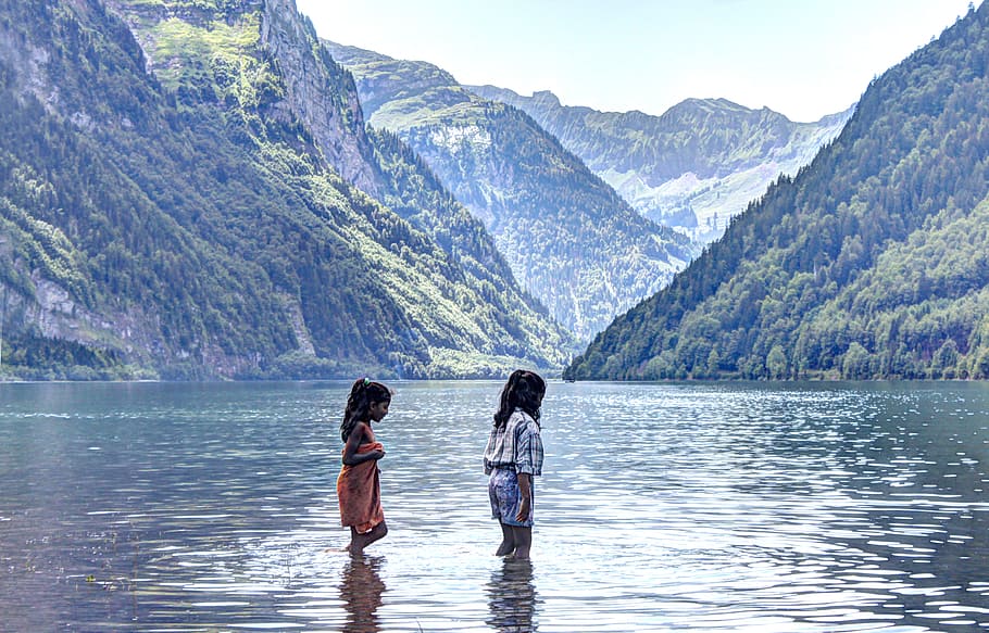 Free Your Mind, two, girl, swimming, lake, mountain, water, beauty in nature, scenics - nature, real people
