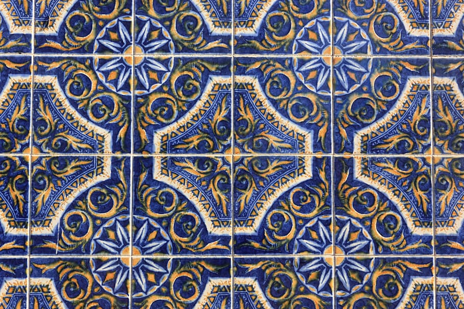 Portugal, Tiles, Ceramic, Wall, pattern, blue, tile, design, backgrounds, architectural feature