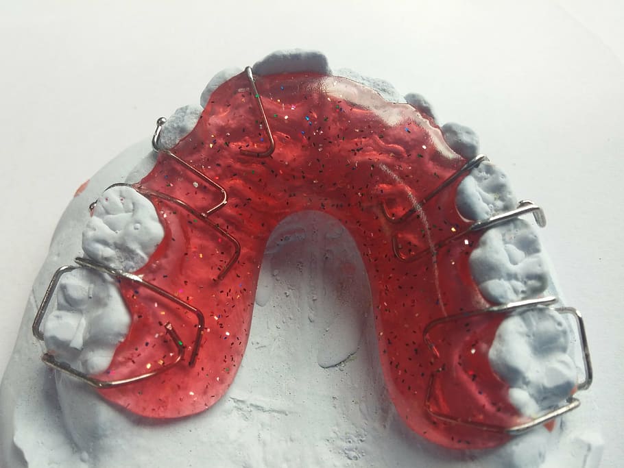 red, gray, teeth denture mold, dentist, orthodontics, dental rail, seemed, dental braces, tooth, dental brace