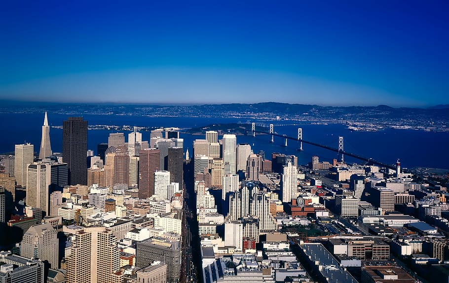 航空写真, 建物, サンフランシスコ, 都市, 超高層ビル, トランスアメリカピラミッド, スカイライン, ダウンタウン, 都市の景観, 建築