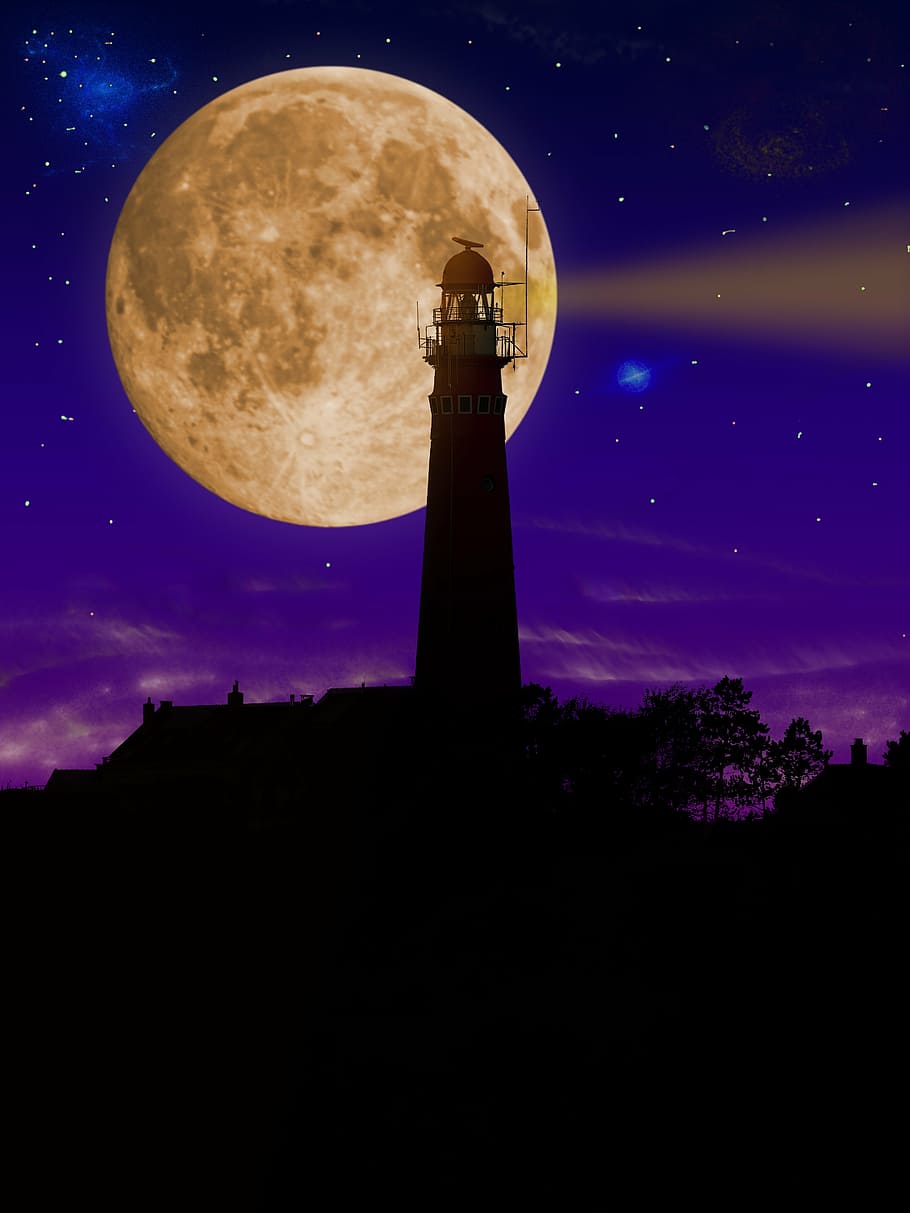 lighthouse during nightime, lighthouse, night, tower, illuminated, mood, architecture, beacon, building, lighting
