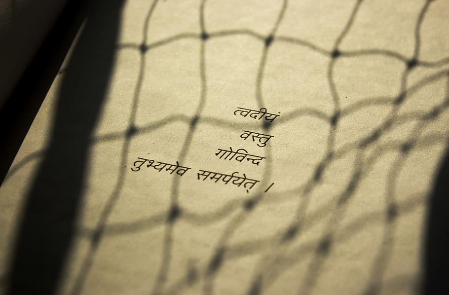 libro, papel, texto, sánscrito, gujarati, shloka, escritura, guión, diálogo, govind
