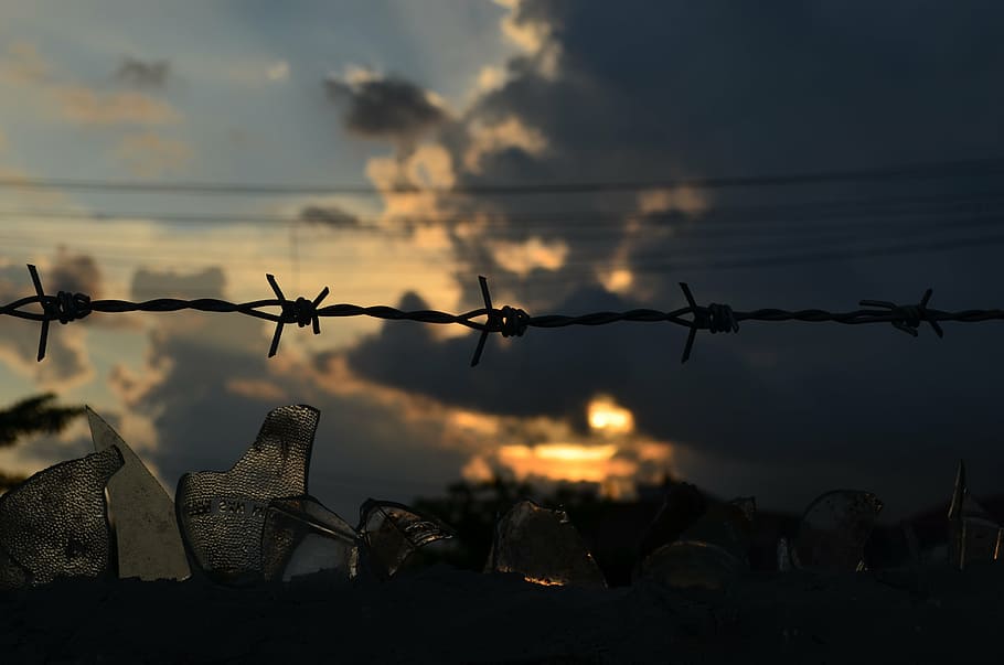 barb wire, wire, gloomy sky, barbed, fence, protection, border, barbwire, boundary, secure