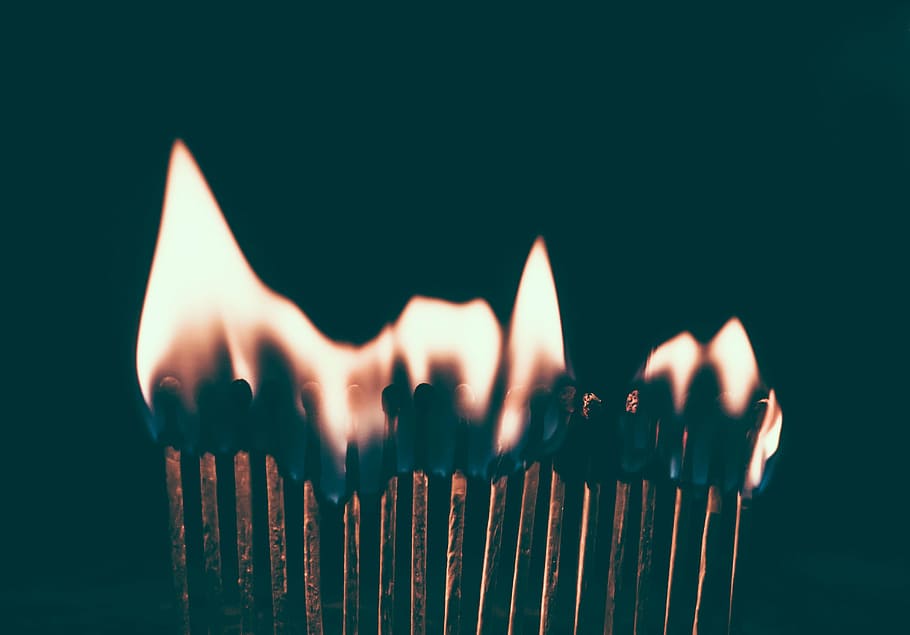 closeup, match, sticks, burn, fire, flame, light, matches, burning, heat - temperature