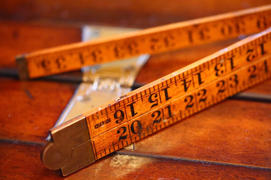 ruler, wooden ruler, folding ruler, measure, wood, office, table, length, centimeter, measurement