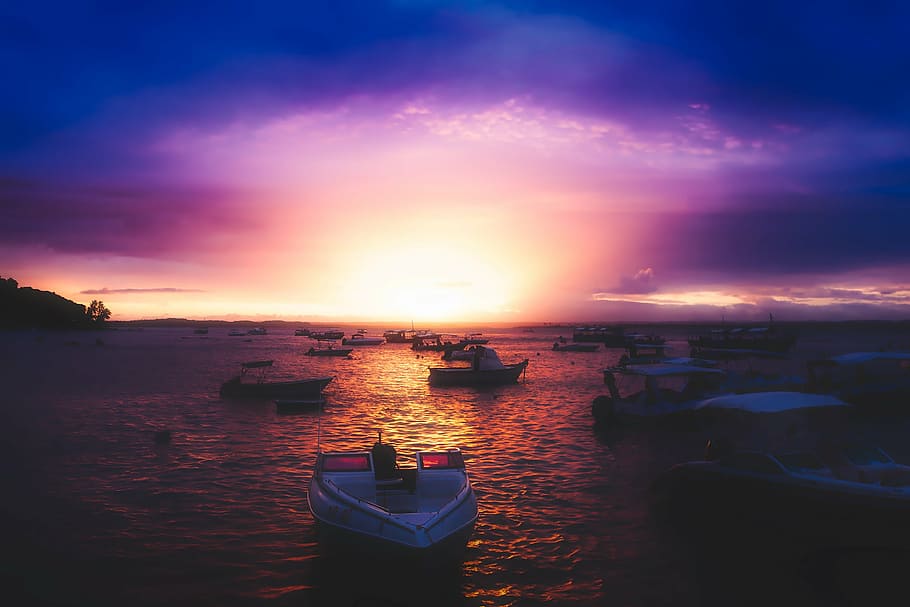 白, ボートの写真, sunet, サンパウロ, ブラジル, 日没, 夕暮れ, 空, 雲, 美しい