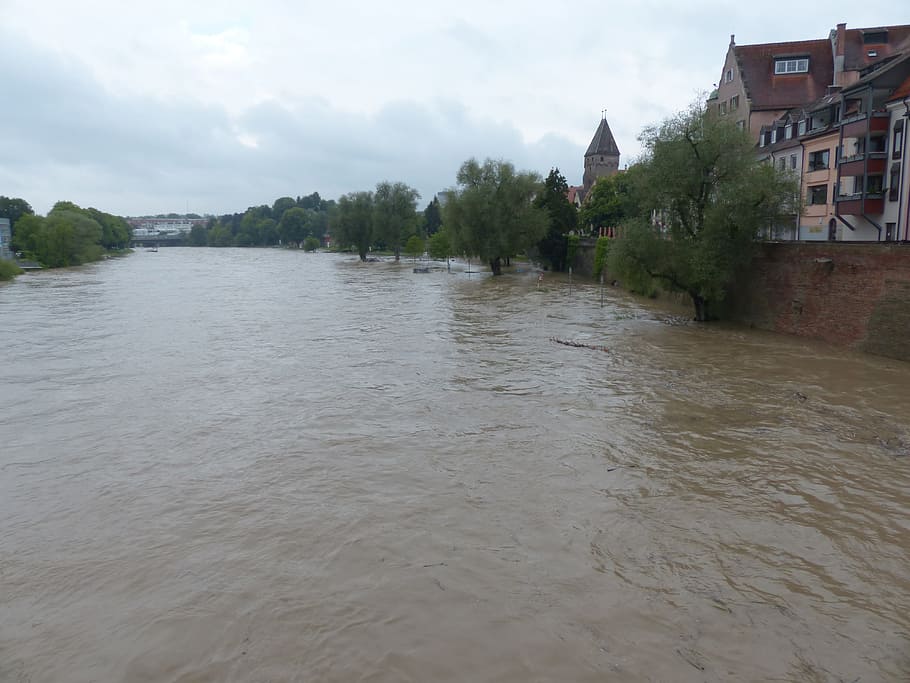 High Water, Danube, Ulm, Rainy, Weather, rainy weather, slurry, rain, wet, trueb