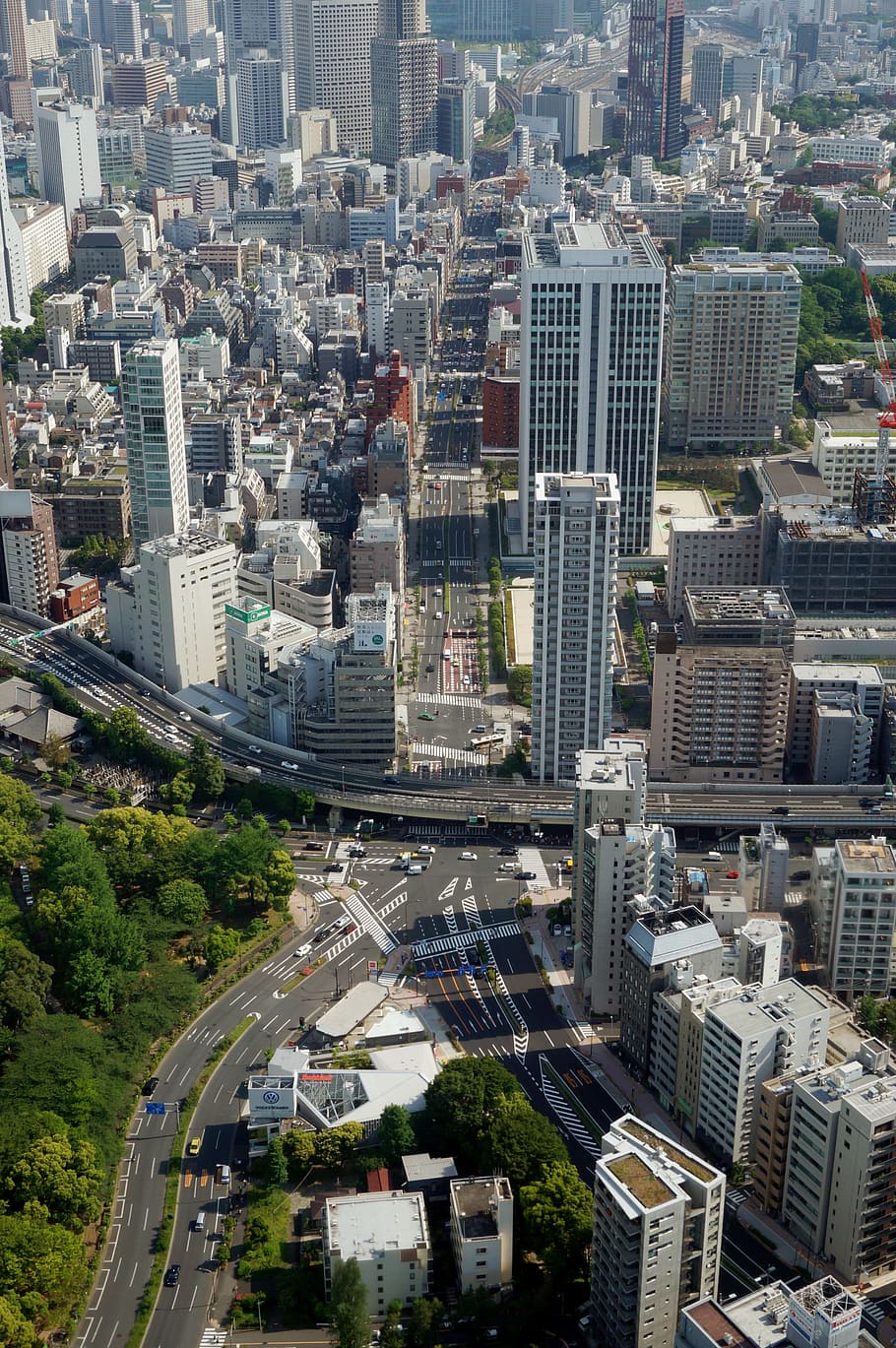 City, Tokyo, Skyscrapers, Dare, intersection, japan, cityscape, skyscraper, architecture, aerial view