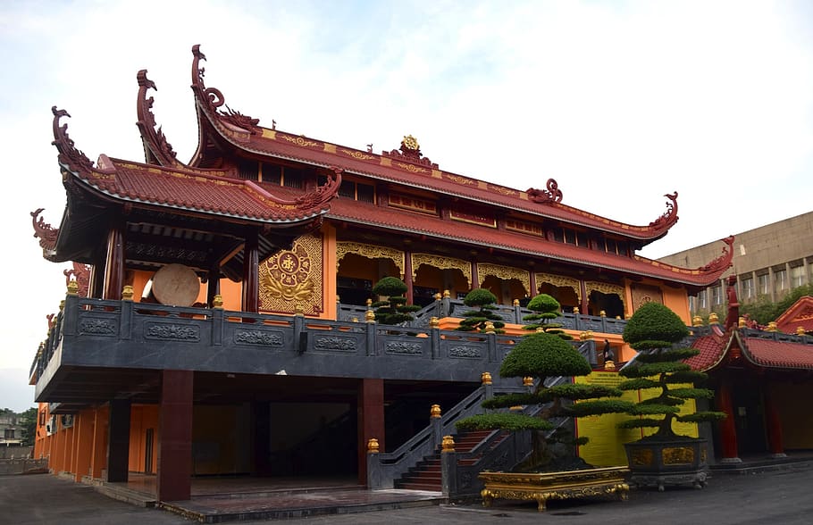 temple, pagoda, architecture, roof, viet nam quoc tu pagoda, saigon, ho chi minh, built structure, sky, building exterior