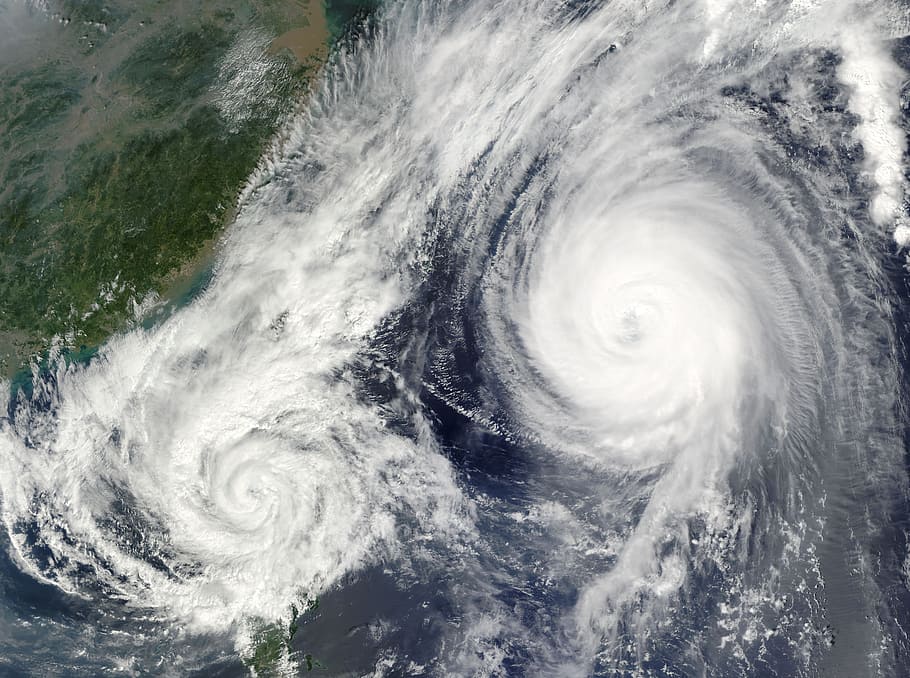 aéreo, foto, presión climática, huracán, ciclón tropical, tifón, ciclón, nubes, tormenta, viento