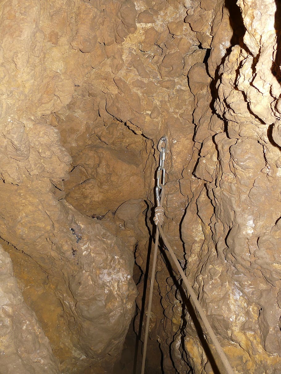 Abseil, Point, Stand, Climb, Rope, abseil point, climbing rope, hook, cave, cave tour