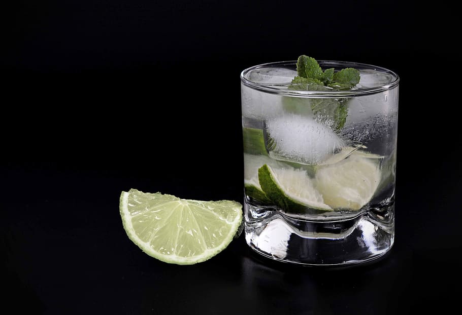 clear drinking glass, drink, caipirinha, glass, cocktail, summer, refreshment, alcohol, alcoholic, recipe
