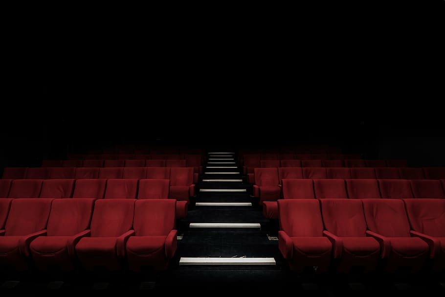 fotografía, asientos de cine en casa, auditorio, estadio, banco, sillas, dentro, asientos, teatro, oscuro