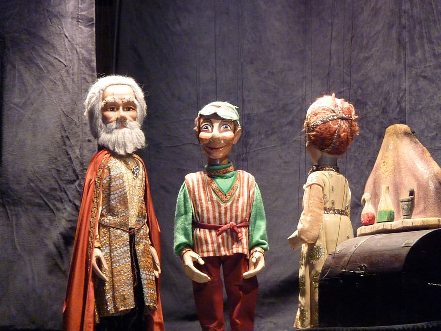 marionetes, teatro, brinquedo, performance, conto de fadas, rei, princesa, kasperle, fantoche, peça