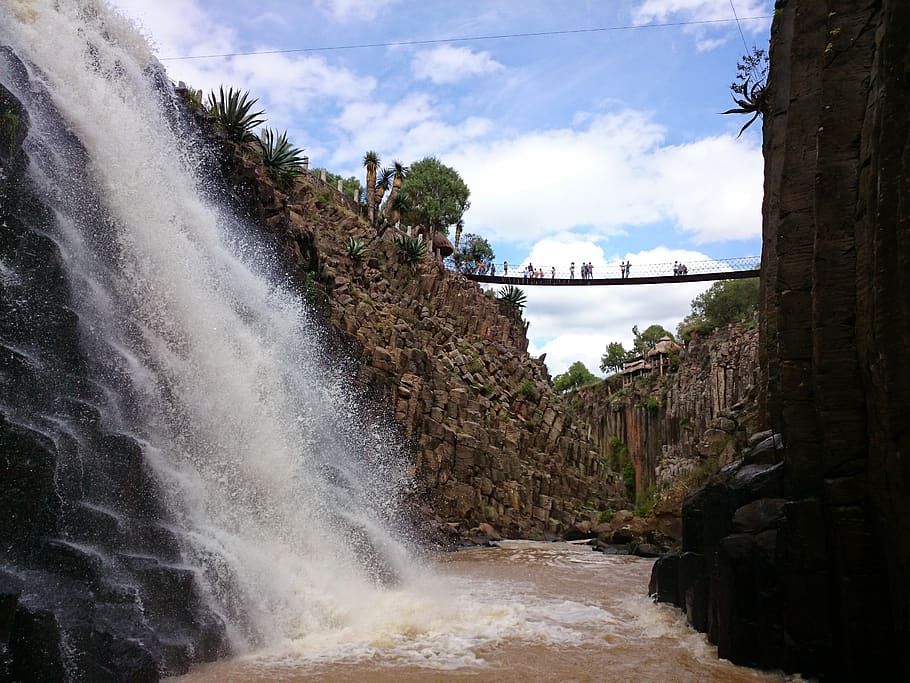 waterfall, water, nature, landscape, river, prisms, bridge, tourism, mexico, hidalgo