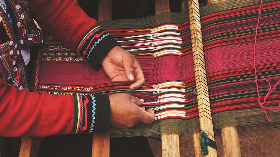 person, wearing, long-sleeved, top, textiles, craftsman, craftsmanship, hands, thread, weave