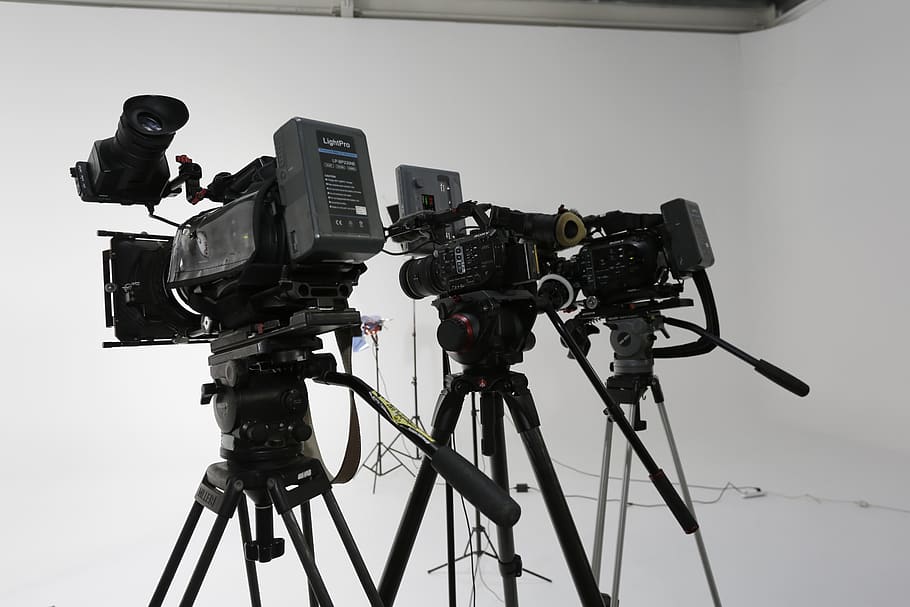 tripod, lens, movie, technology, camcorder, studio, film production, shoot, camera, production studio