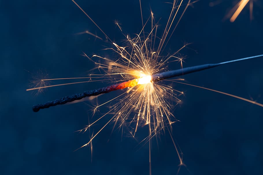 sparklers, fireworks, holiday, celebration, macro, close up, evening, sparks, hot, effects