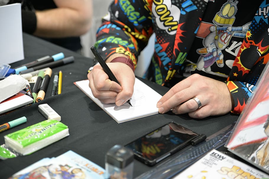 Artist, Drawing, Comic-Con, comic, human hand, human body part, one person, people, one man only, skill