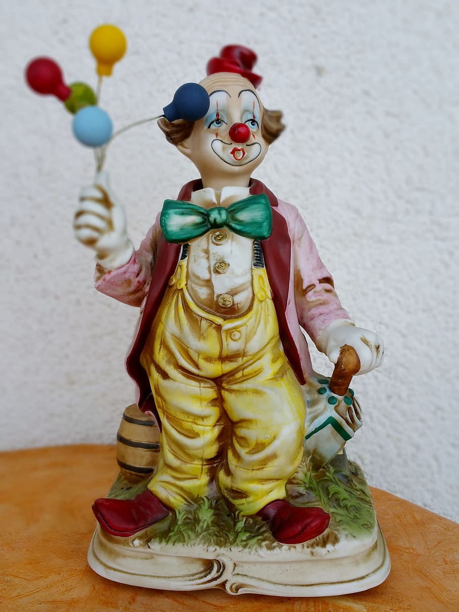 statuette, clown, ballons, colorful, funny, balloons, birthday, representation, human representation, art and craft