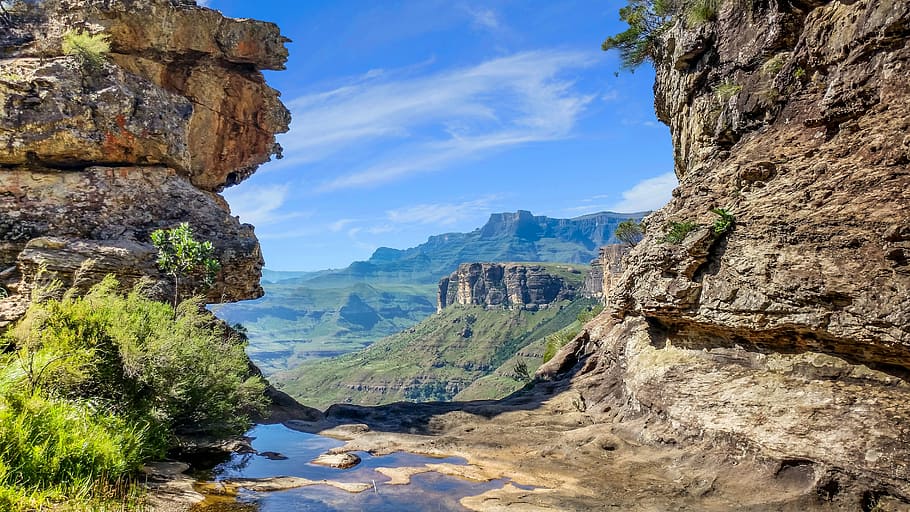 body, water, mountain, drakensberg, royal, national, park, rock formation, nature, scenics