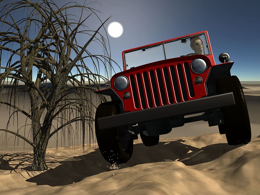 jeep, desert, landscape, tree, jeep safari, travel, sahara, dunes, drive, exit