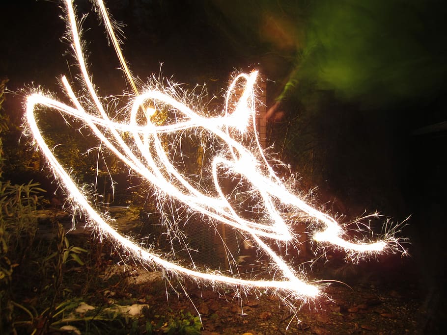 Lightpainting, New Year'S Eve, Sparkler, light, fireworks, bill, fire, dark, star, spray