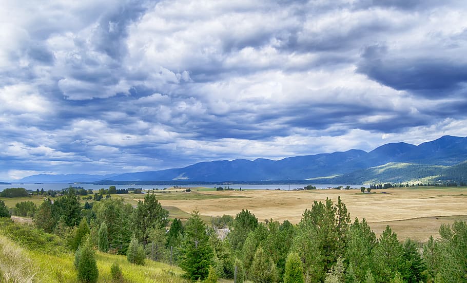 montana, lago flathead, polson montana, montañas, lago, pasto, nube - cielo, planta, belleza en la naturaleza, paisajes - naturaleza