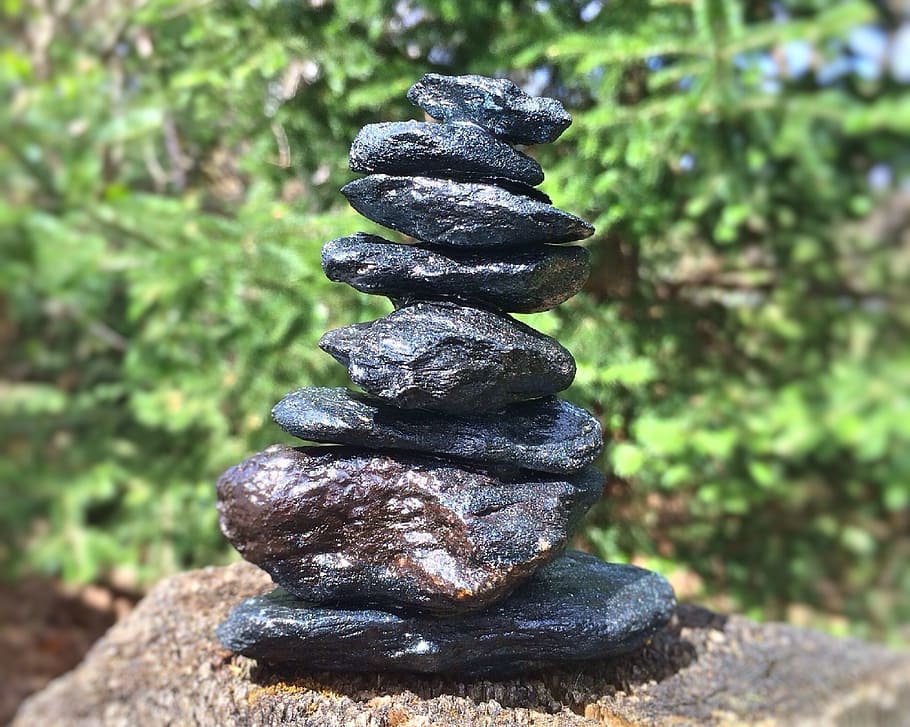 stacked, stones, magnetite, rock, balance, stack, stone - object, solid, nature, focus on foreground