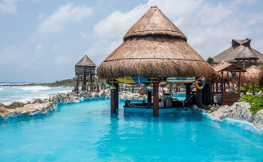 costa maya, swim up bar, hut, caribbean, beach, leisure, vacation, relaxation, recreation, seashore