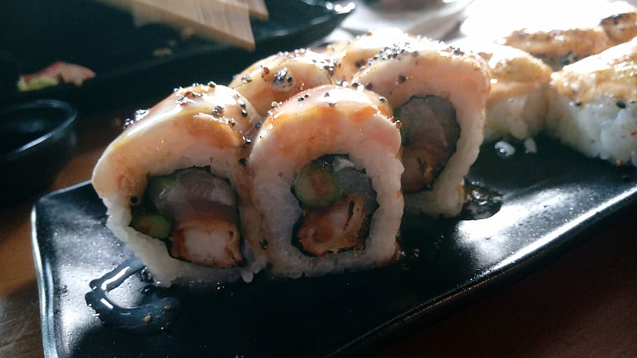 Comida, saudável, comida saudável, japonês, rolos, sushi, sushi bar, frutos do mar, refeição, prato