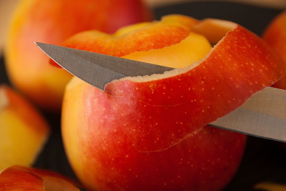 peeling apple, apples, knife, fruit, peel, skin, food and drink, healthy eating, food, freshness