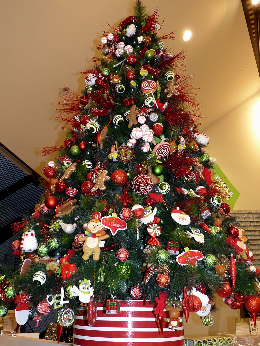 christmas tree, ornaments, christmas, advent, christmas eve, atmosphere, christmas time, lights, romantic, candle