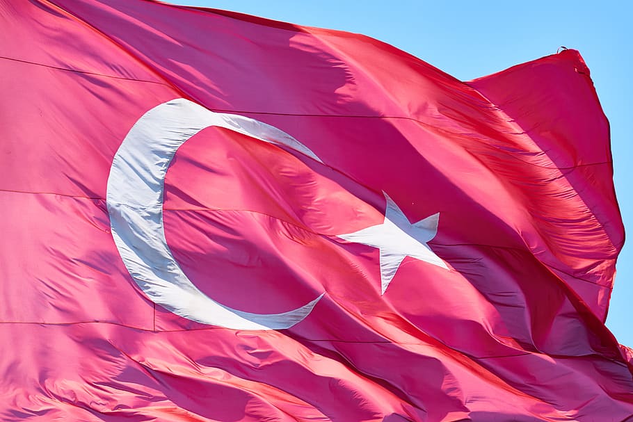 turkey, turkish, flag, red, sky, cami, month, white, stars, culture