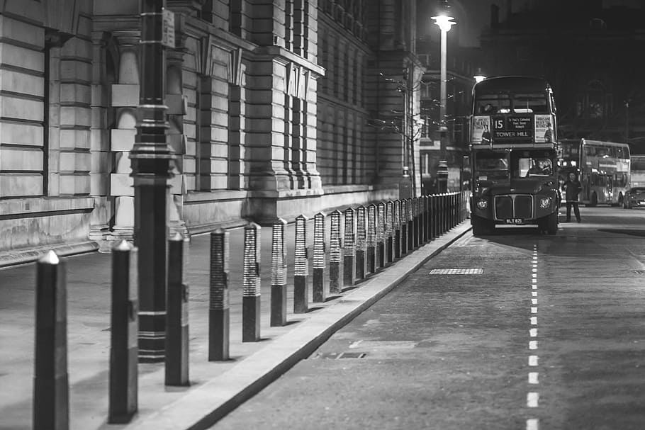negro, blanco, Blanco y negro, Vintage, London Bus, autobús, londres, viaje, escena urbana, calle