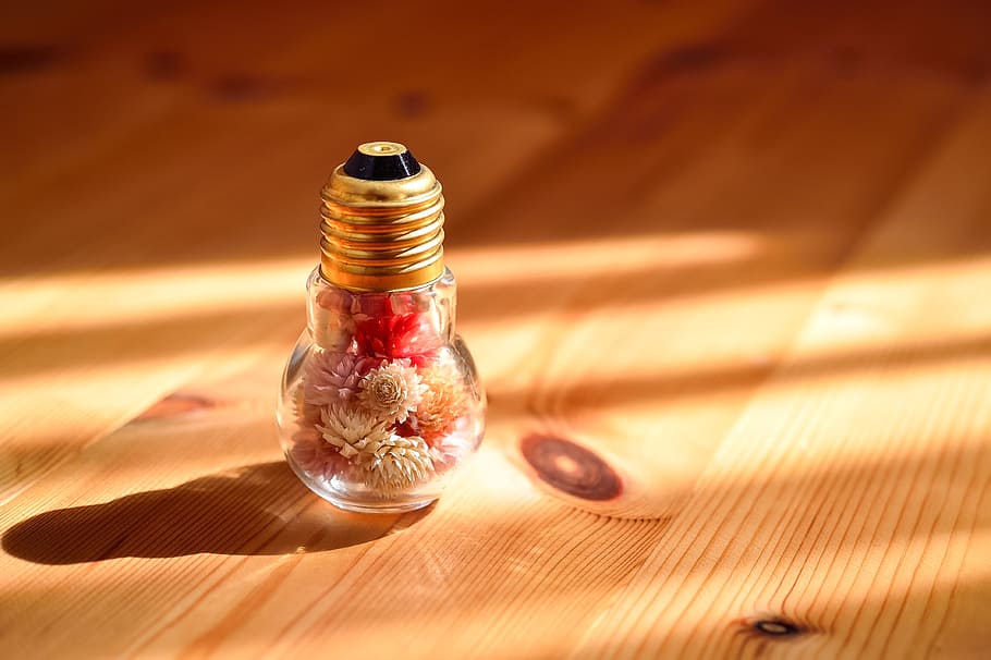 glass, bottle, bulb, dried flowers, colorful, miscellaneous goods, light, glitter, accessories, flowers