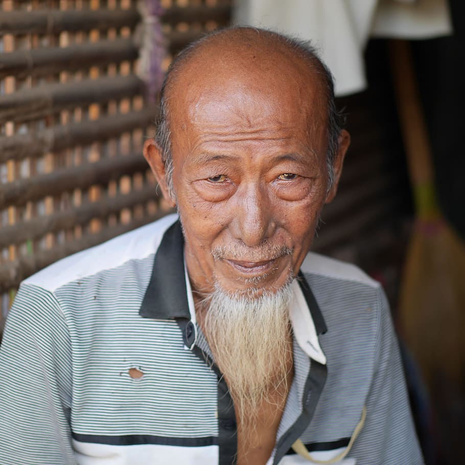 Myanmar, perilla, farmacéutico, birmano, viejo, hombre, amable, feliz, forma, birmania