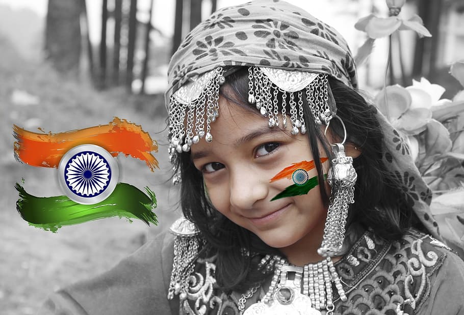 인도 독립 기념일, 독립 축하, 귀여운 소녀, 공화국의 날, 1 월, 8 월, 인물, 카메라를보고, 어린 시절, 한 사람