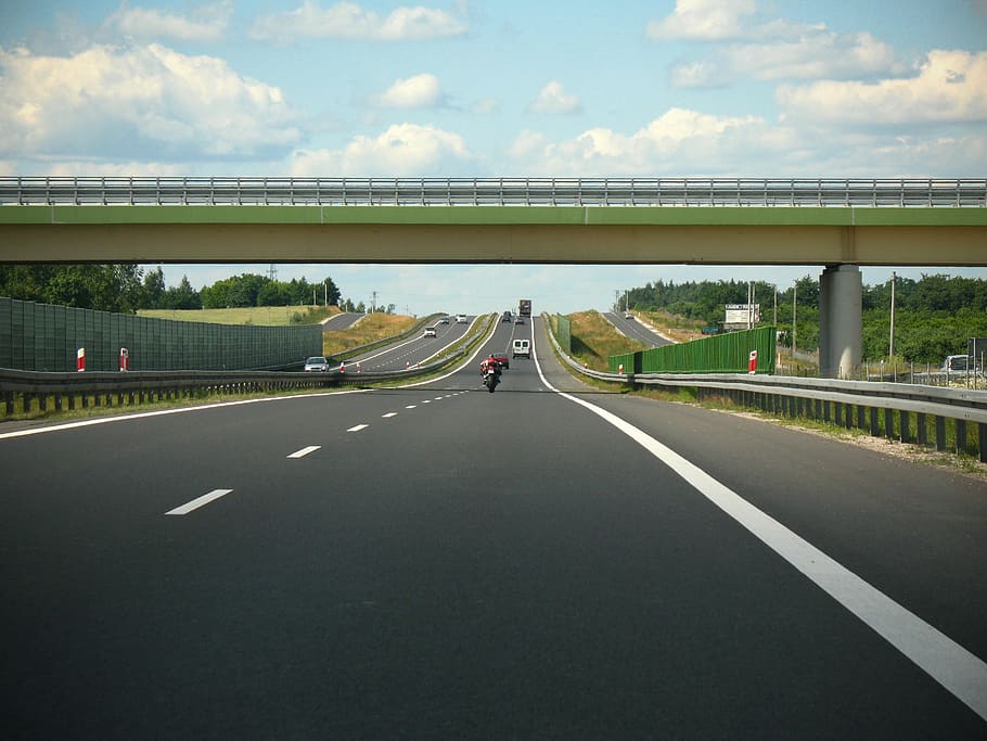 Motor, Autostrada, Polska, motocyklista, droga, motorcyclist, highway, poland, road, bridge - man made structure
