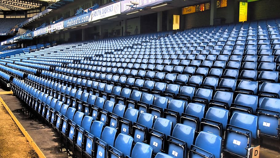 empty stadium seats, stadium, football, london, england, chelsea, in a row, repetition, large group of objects, seat