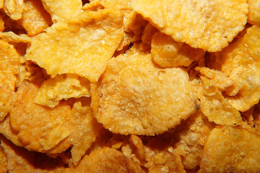 potato chips, cornflakes, breakfast, macro, eat, delicious, cereals, food, crispy, food and drink