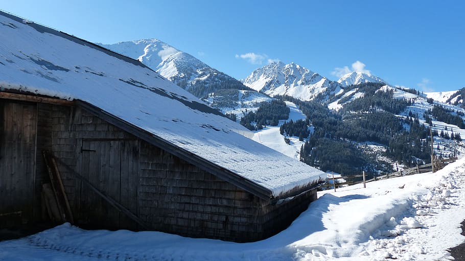 austria, tyrol, tannheimertal, ronenspitze, ponten, bschiesser, musim dingin, suhu dingin, salju, gunung